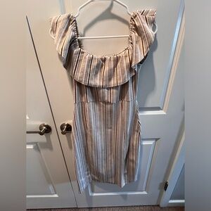 Zara Striped Sleeveless Dress with Ruffle Neckline